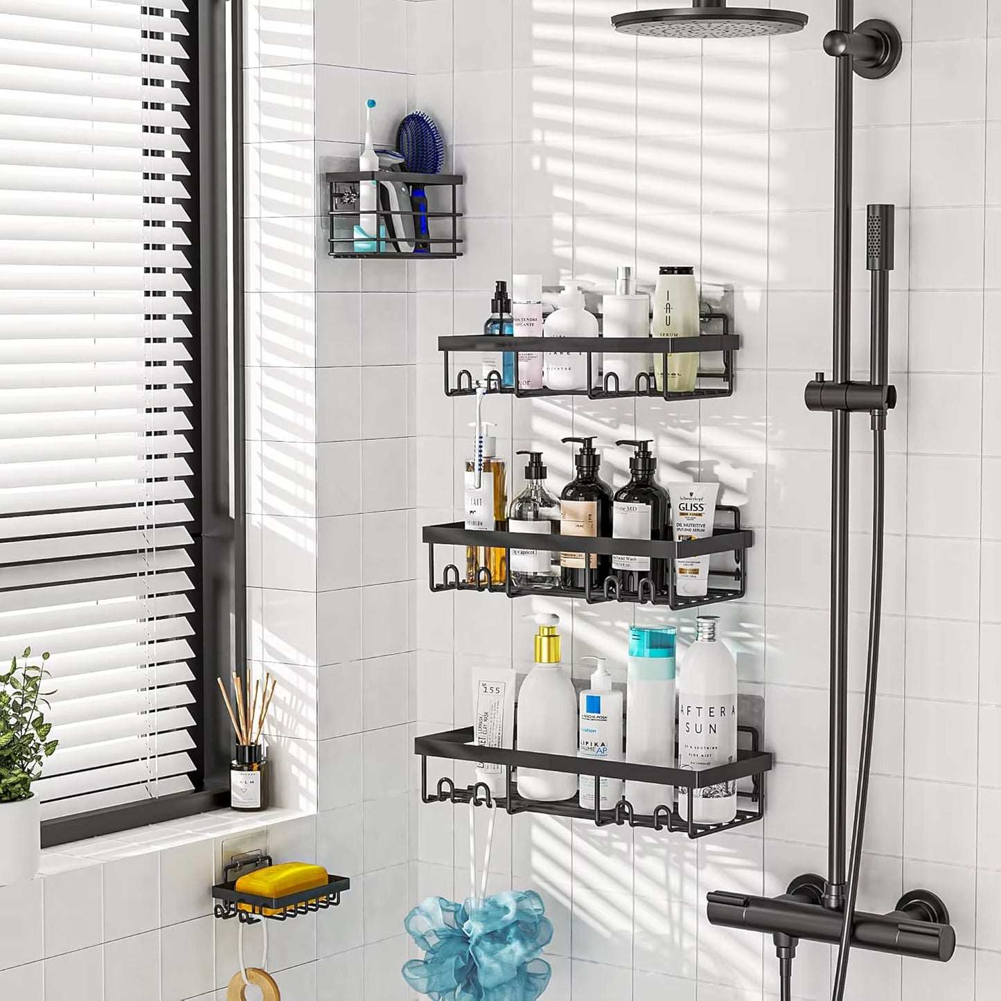 Adhesive Shower Caddy Organizer Shelves Rack - 5 Pack Corner Bathroom Storage Organization, Home & Kitchen Decor inside RV Acces