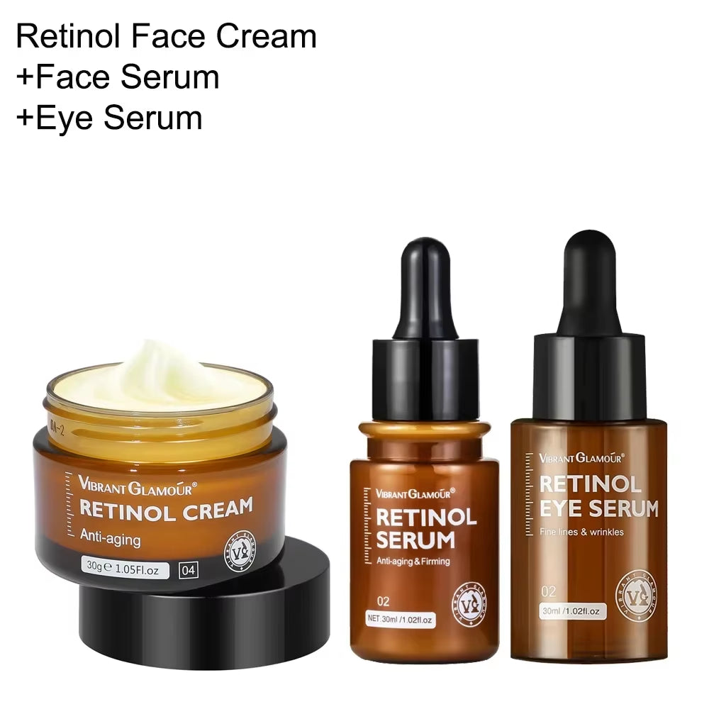 Retinol Facial Cream+Face Serum+Eye Serum Set Anti-Aging Wrinkle Remover Firming Moisturizing Whitening Skin Face Care Kits