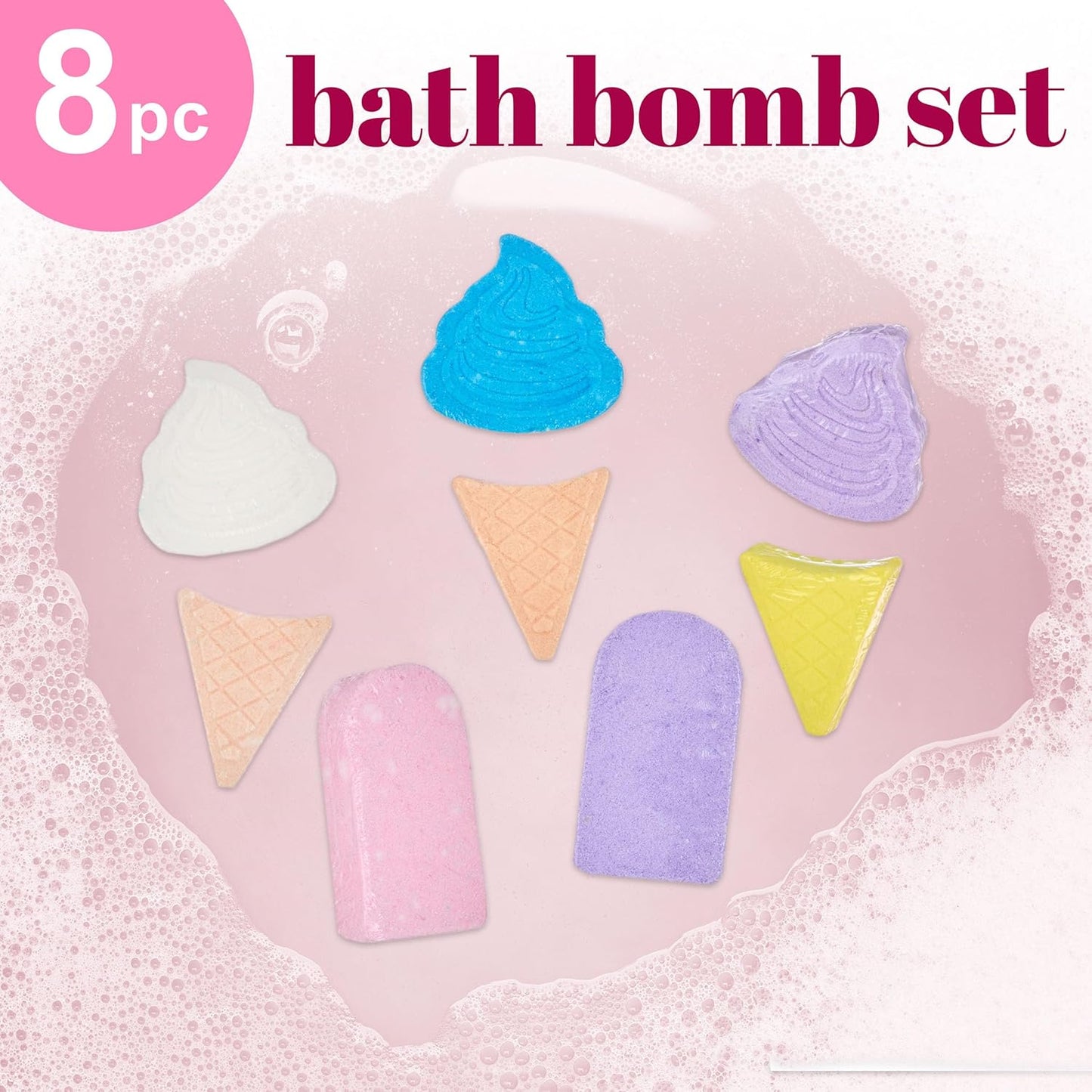 8Pc Ice Cream Bath Treats Bath Bomb Collection - Scented Bath Bombs Gift Set, Non Toxic Bath Bombs for Kids, Spa Gifts for Girls, Aromatherapy Bath Bombs for Girls, Kids Bath Accessories