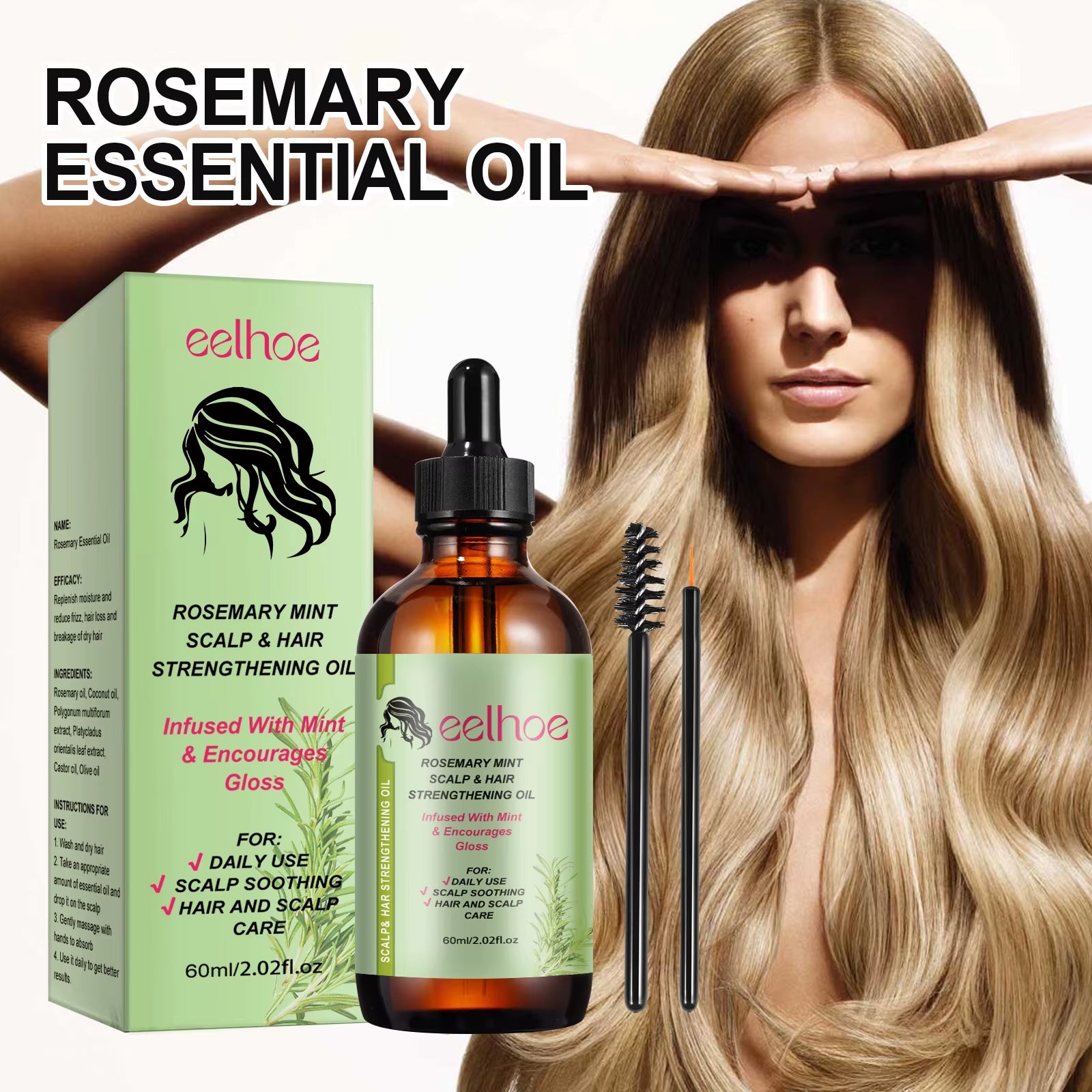 Rosemary Hair Care Products Promote Hair Growth Nourishing Saver Relieve Scalp Tension Mint Scalp Best Hair Oil with Brush