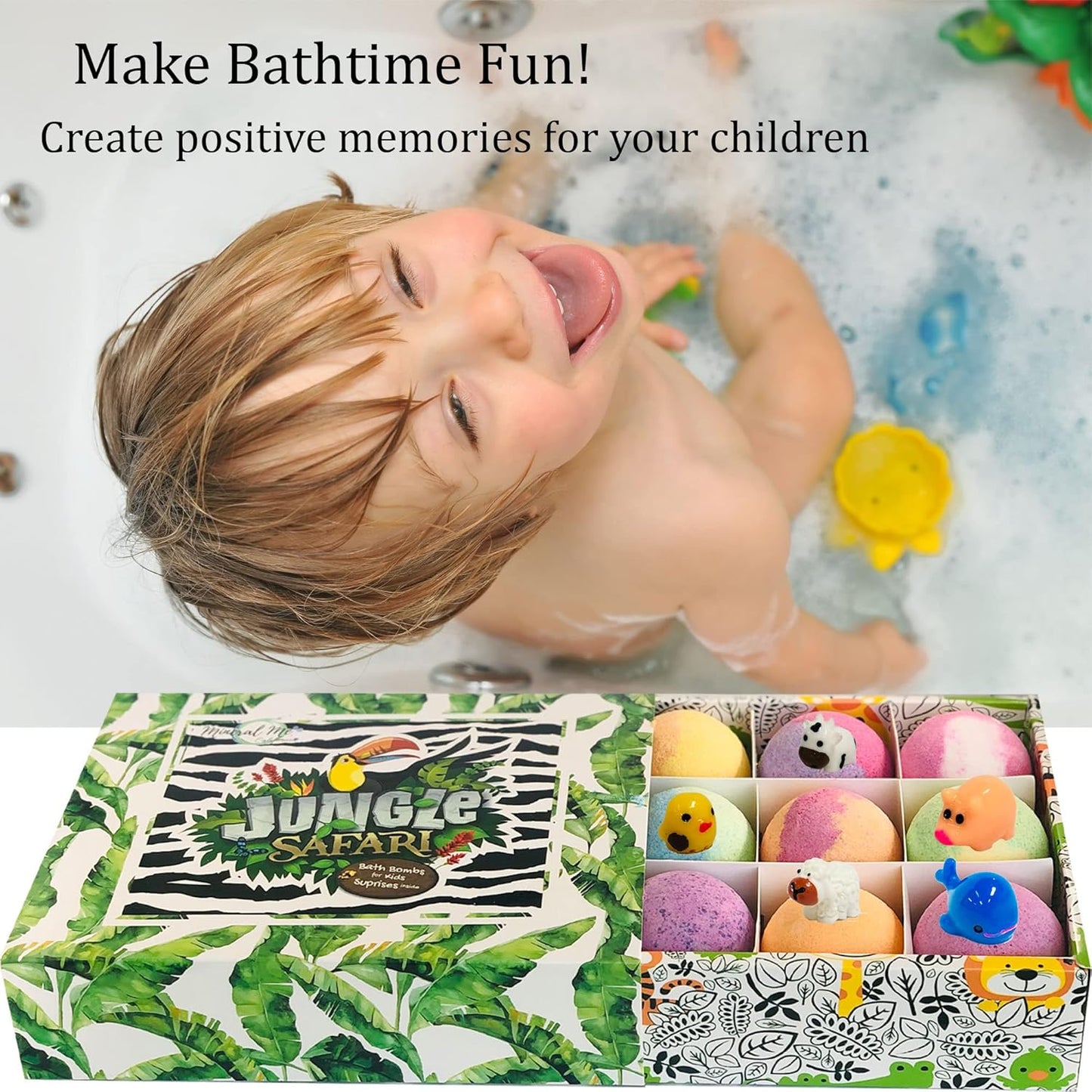 Bath Bombs for Kids with Surprise Inside, 12 Organic Bubble Bath Fizzies with Jungle Animal Toys. Moisturizing, Gentle & Kids Safe, Rainbow Spa Bath Fizz, Birthday Gifts for Kids, Boys, Girls