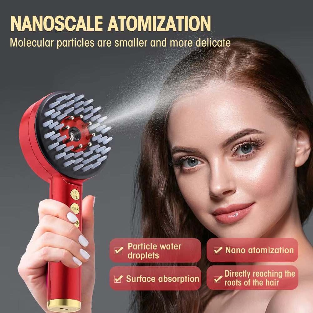 EMS Massage Comb + 50Ml Batana Hair Growth Oil Nano Spray Scalp Liquid Applicator LED Therapy Vibration Head Massager Brush