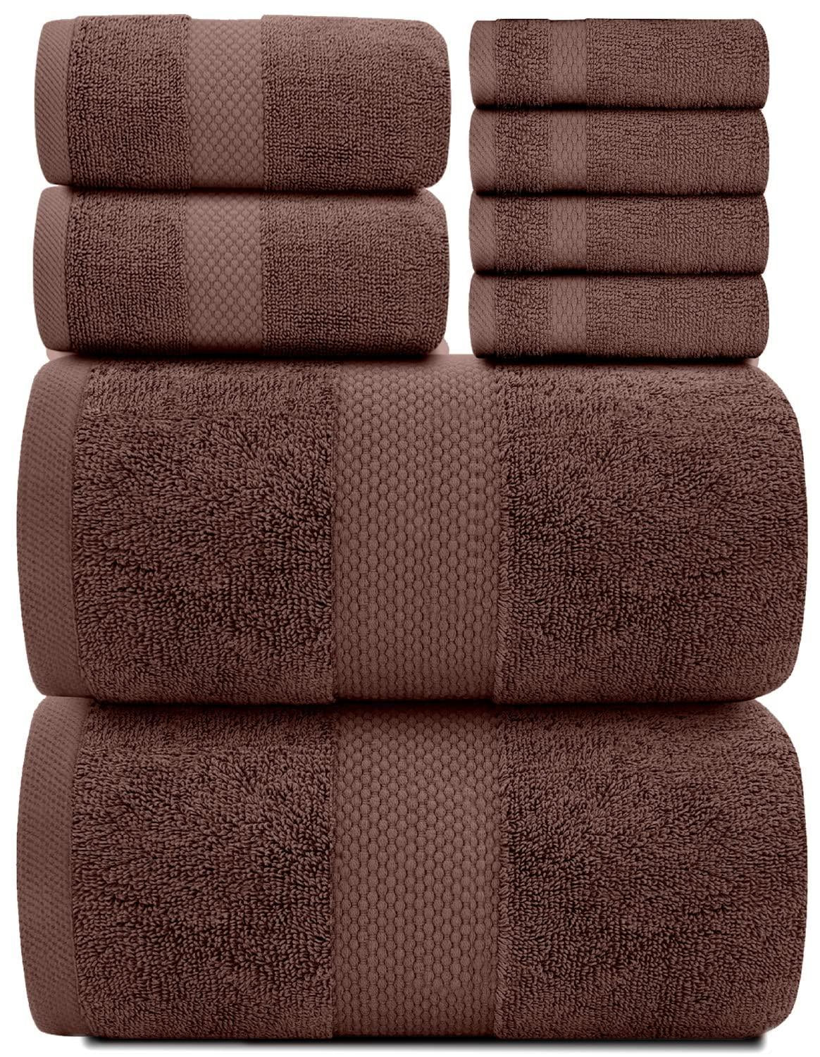 Luxury Brown Bath Towel 8 Piece Set Combed Cotton Hotel Quality Brown Towels Set