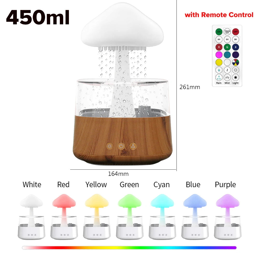 Mushroom Cloud Rain Humidifier Relaxing Raindrop Aromatherapy Machine Ultrasonic Atomization Humidification Colorful Night Light