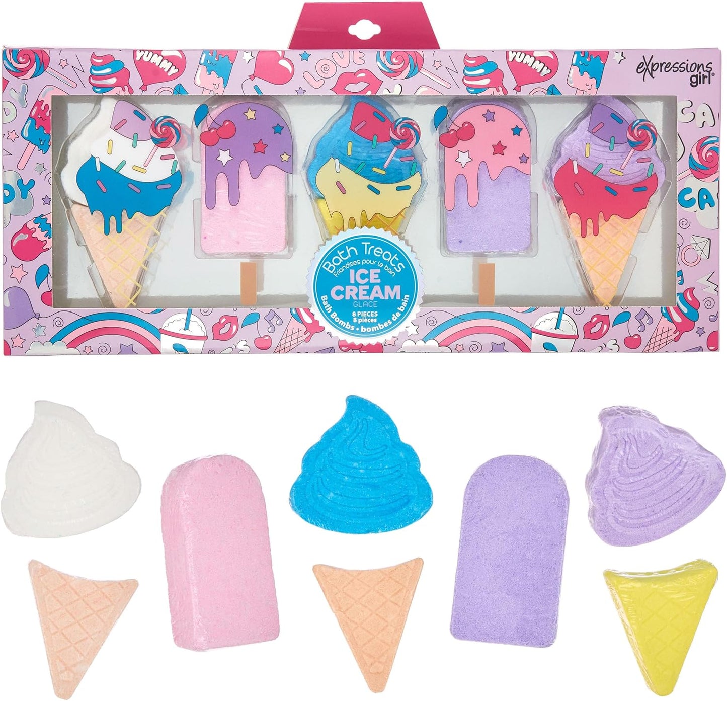 8Pc Ice Cream Bath Treats Bath Bomb Collection - Scented Bath Bombs Gift Set, Non Toxic Bath Bombs for Kids, Spa Gifts for Girls, Aromatherapy Bath Bombs for Girls, Kids Bath Accessories