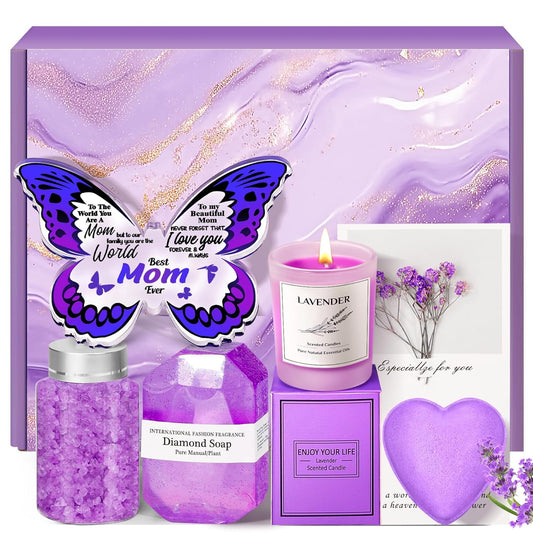 Mothers Day Gift Basket: Relaxing Spa Gift Basket Set with Butterfly-Shaped Acrylic Keepsake, Unique Mom Gifts for Mothers Day, Birthday Thanksgiving, Christmas