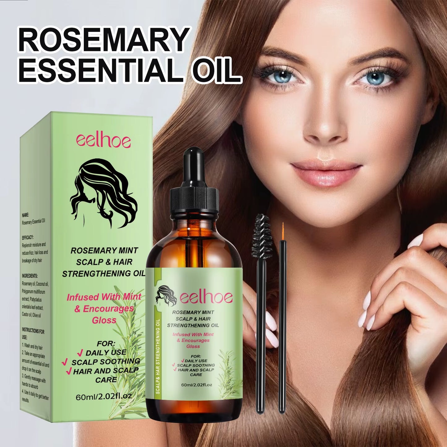 Rosemary Hair Care Products Promote Hair Growth Nourishing Saver Relieve Scalp Tension Mint Scalp Best Hair Oil with Brush